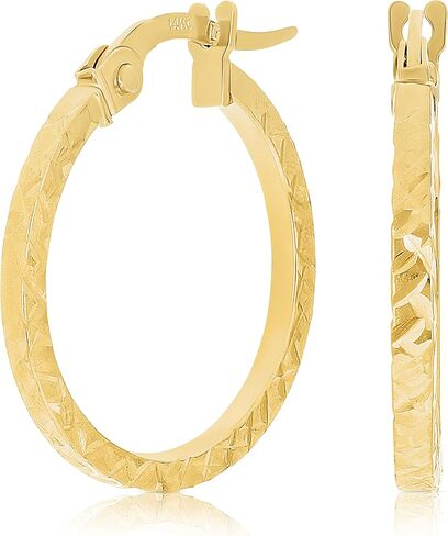 Italian 14k Yellow Gold Diamond Cut Small Hollow Square Hoop Earrings in Kuwait