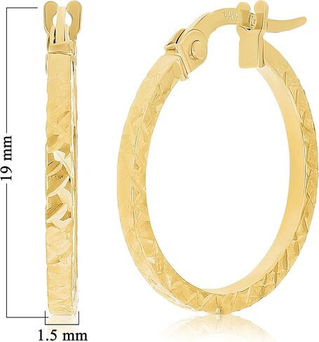 Italian 14k Yellow Gold Diamond Cut Small Hollow Square Hoop Earrings in Kuwait