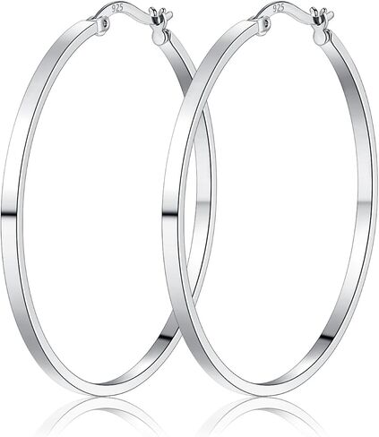RoseJeopal 925 Sterling Silver Hoop Earrings for Women, 14K White Gold Plated Hypoallergenic Lightweight Thin Big Hoop Earrings for Women 20/30/40/50MM in Saudi Arabia