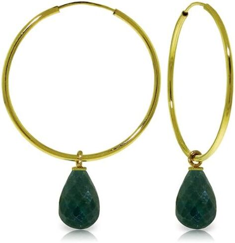 Galaxy Gold 14K Solid Gold Natural Emerald Dangle Hoop Earrings for Women Yellow Gold Fine Jewelry in Kuwait