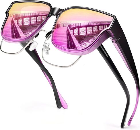 URUMQI Polarized Sunglasses Fit Over Glasses for Women, UV400 Protection Trendy Square Womens Mens Shades Sun Glasses in Saudi Arabia