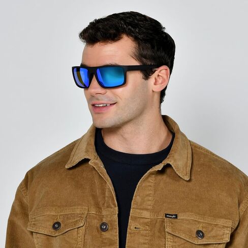 نظارات شمسية مربعة مستقطبة للرجال من Wrangler Kabel Rodeo Ridge، أسود، 61 ملم in Kuwait