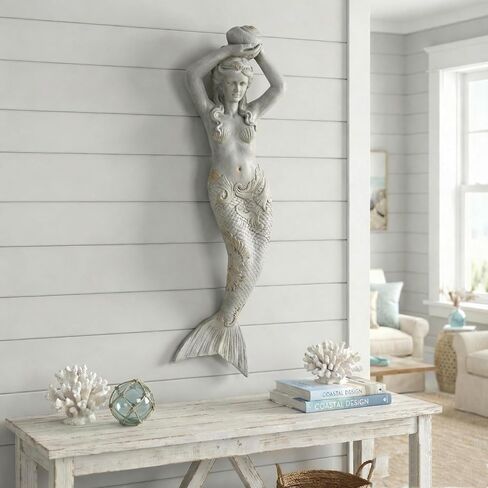 GRASOLAR 39 Inch Tall Mermaid Wall Mounted Sculpture, Wall Decoration, Outdoor Garden Statue, Mermaid Hook, Wall Art, Courtyard Backyard Decor in Saudi Arabia