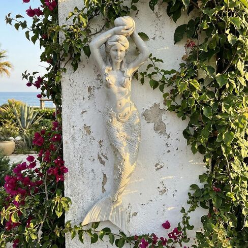 GRASOLAR 39 Inch Tall Mermaid Wall Mounted Sculpture, Wall Decoration, Outdoor Garden Statue, Mermaid Hook, Wall Art, Courtyard Backyard Decor in Saudi Arabia