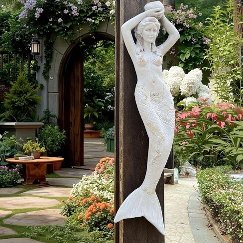 GRASOLAR 39 Inch Tall Mermaid Wall Mounted Sculpture, Wall Decoration, Outdoor Garden Statue, Mermaid Hook, Wall Art, Courtyard Backyard Decor in Saudi Arabia