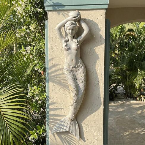 GRASOLAR 39 Inch Tall Mermaid Wall Mounted Sculpture, Wall Decoration, Outdoor Garden Statue, Mermaid Hook, Wall Art, Courtyard Backyard Decor in Saudi Arabia
