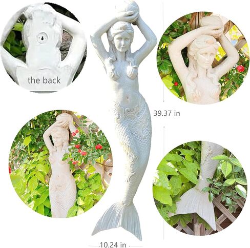 GRASOLAR 39 Inch Tall Mermaid Wall Mounted Sculpture, Wall Decoration, Outdoor Garden Statue, Mermaid Hook, Wall Art, Courtyard Backyard Decor in Saudi Arabia