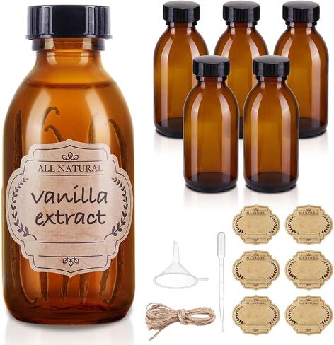 6 Pack 4 oz Amber Glass Bottle with Lids, Small Glass Bottles Empty Containers for Homemade Vanilla Extract, Essential Oils, Juice, Potion, Syrup, Liquids, Christmas, Holiday Gift in Saudi Arabia