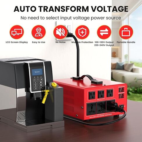 5000W Voltage Transformer Power Converter(110V to 220V, 220V to 110V) Step Up/Down Converter 110/120 Volt - 220/240 Volt w/US Power Cord, LCD Display, 3 US Outlets, 3 Universal Outlet in Kuwait