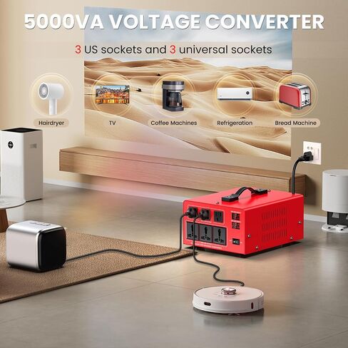 5000W Voltage Transformer Power Converter(110V to 220V, 220V to 110V) Step Up/Down Converter 110/120 Volt - 220/240 Volt w/US Power Cord, LCD Display, 3 US Outlets, 3 Universal Outlet in Kuwait
