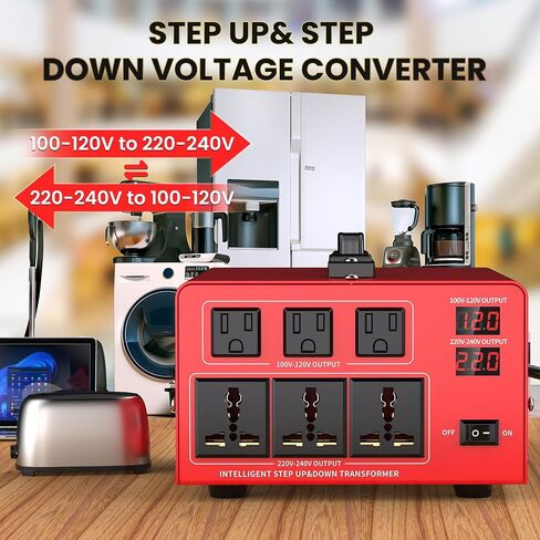 5000W Voltage Transformer Power Converter(110V to 220V, 220V to 110V) Step Up/Down Converter 110/120 Volt - 220/240 Volt w/US Power Cord, LCD Display, 3 US Outlets, 3 Universal Outlet in Kuwait