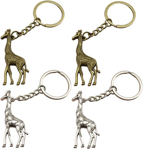 4 Pcs New Personality Alloy Giraffe Pendant Keychain, Simple Style Bag & Car Accessory Hanging Decoration, Alloy Animal Key Ring for Backpacks & Vehicles in Saudi Arabia