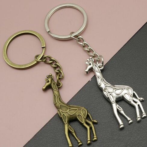 4 Pcs New Personality Alloy Giraffe Pendant Keychain, Simple Style Bag & Car Accessory Hanging Decoration, Alloy Animal Key Ring for Backpacks & Vehicles in Saudi Arabia