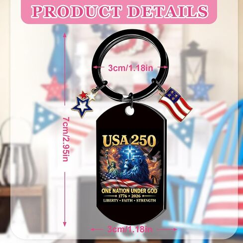 250th Anniversary USA Gifts - American Lion Cross Keychain, 250 Year American Anniversary Keychain Gift, Independence Day Patriotic Commemorative 4th of July Gift Ideas in Saudi Arabia