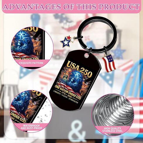 250th Anniversary USA Gifts - American Lion Cross Keychain, 250 Year American Anniversary Keychain Gift, Independence Day Patriotic Commemorative 4th of July Gift Ideas in Saudi Arabia