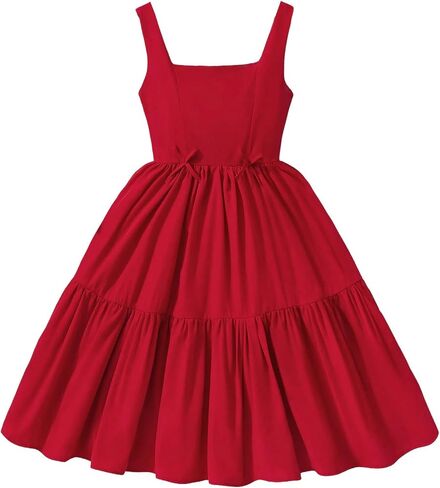 OYOANGLE Girl's Sleeveless Ruffle Princess Dress Cute Bow Square Neck A Line Flowy Dress in Kuwait