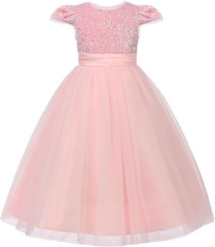 JerrisApparel Girls Sequin Princess Tulle Ball Gown Party Wedding Dress in Kuwait