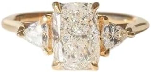 Three Stone Engagement Ring,3CT Elongated Cushion Cut Diamond with Side Trillion,14K Gold Plated,Wedding Ring For Women,Gifted For Her,Size 3-12. in Saudi Arabia