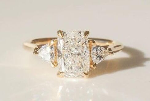 Three Stone Engagement Ring,3CT Elongated Cushion Cut Diamond with Side Trillion,14K Gold Plated,Wedding Ring For Women,Gifted For Her,Size 3-12. in Saudi Arabia