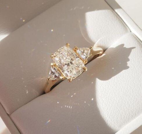 Three Stone Engagement Ring,3CT Elongated Cushion Cut Diamond with Side Trillion,14K Gold Plated,Wedding Ring For Women,Gifted For Her,Size 3-12. in Saudi Arabia