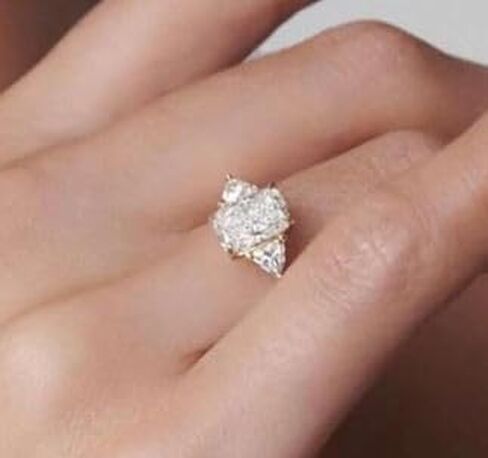 Three Stone Engagement Ring,3CT Elongated Cushion Cut Diamond with Side Trillion,14K Gold Plated,Wedding Ring For Women,Gifted For Her,Size 3-12. in Saudi Arabia