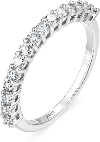 Lab Grown Diamond Wedding Band For Women, Anniversary Ring in Rhodium Plated Sterling Silver Jewelry, Size 6 7 8, Total 0.54 Carat Diamond Weigh in Saudi Arabia