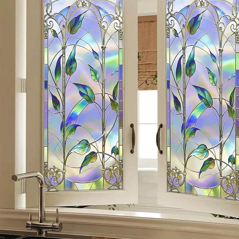 BlissYard Stained Glass Window Privacy Film 17.71x39.97 inch Glass Window Sticker Static Cling Sun Blocking Home Decorations for Home Office Windows Doors Glass Partitions in Kuwait