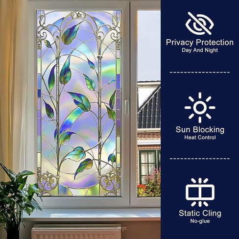 BlissYard Stained Glass Window Privacy Film 17.71x39.97 inch Glass Window Sticker Static Cling Sun Blocking Home Decorations for Home Office Windows Doors Glass Partitions in Kuwait
