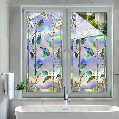 BlissYard Stained Glass Window Privacy Film 17.71x39.97 inch Glass Window Sticker Static Cling Sun Blocking Home Decorations for Home Office Windows Doors Glass Partitions in Kuwait