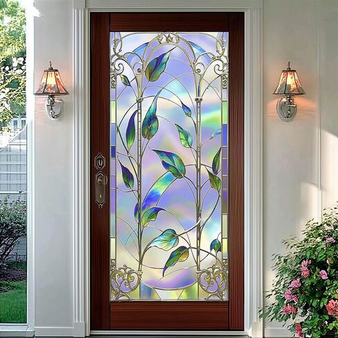 BlissYard Stained Glass Window Privacy Film 17.71x39.97 inch Glass Window Sticker Static Cling Sun Blocking Home Decorations for Home Office Windows Doors Glass Partitions in Kuwait