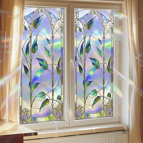 BlissYard Stained Glass Window Privacy Film 17.71x39.97 inch Glass Window Sticker Static Cling Sun Blocking Home Decorations for Home Office Windows Doors Glass Partitions in Kuwait