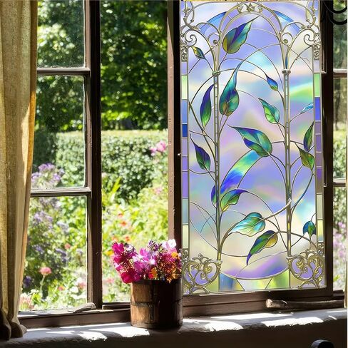 BlissYard Stained Glass Window Privacy Film 17.71x39.97 inch Glass Window Sticker Static Cling Sun Blocking Home Decorations for Home Office Windows Doors Glass Partitions in Kuwait