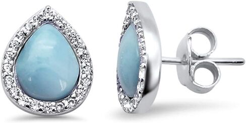 Pear Shape Natural Larimar Cubic Zirconia Teardrop Stud Earrings Sterling Silver in Kuwait