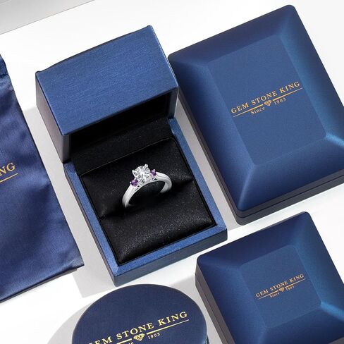 خاتم خطوبة من Gem Stone King 1.12 قيراط أبيض من الياقوت والأرجواني والجمشت 3 أحجار للنساء | 925 فضة استرلينية | جولة 6 ملم | جوهرة الميلاد الأحجار الكريمة | متوفر بمقاسات 5، 6، 7، 8، 9 in Kuwait