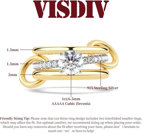 1CT Sterling Silver Engagement Rings Interlocking AAAAA Cubic Zirconia CZ Wedding Multi Ring Mixed Metals Stack Rings Set Silver/Gold Size 5-10 in Saudi Arabia