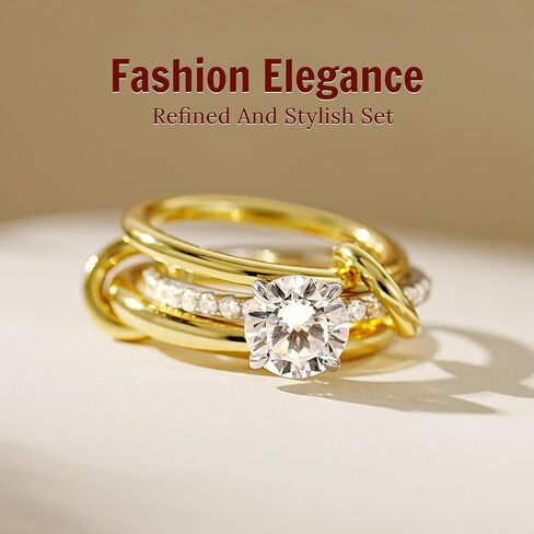 1CT Sterling Silver Engagement Rings Interlocking AAAAA Cubic Zirconia CZ Wedding Multi Ring Mixed Metals Stack Rings Set Silver/Gold Size 5-10 in Saudi Arabia