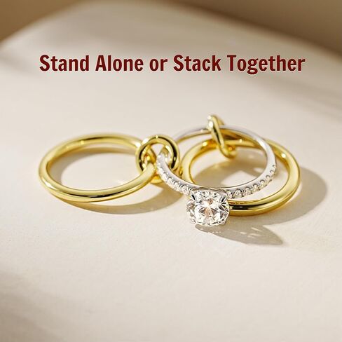 1CT Sterling Silver Engagement Rings Interlocking AAAAA Cubic Zirconia CZ Wedding Multi Ring Mixed Metals Stack Rings Set Silver/Gold Size 5-10 in Saudi Arabia
