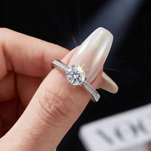 1 قطعة مويسانيتي 925 خواتم فضة 0.5ct كلاسيكي 6-الشق الدائري للنساء ملابس الخطوبة المرأة أفضل هدية غرامة مجوهرات هدايا in Kuwait