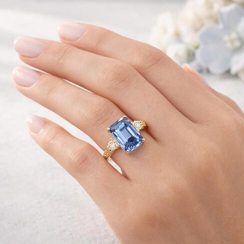 Engraved Emerald Cut Cornflower Sapphire Engagement Ring Vintage Gold Wedding Ring Art Deco Promise Women Jewelry Fourth of July Gift Ring in Kuwait
