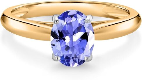 Gem Stone King 10K Two-Tone Gold Gemstone Birthstone Solitaire Engagement Ring | Oval 8X6MM | Wedding Anniversary Promise Ring For Women | Available In Size 5, 6, 7, 8, 9 in Kuwait