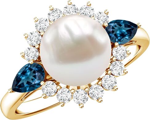 Natural Pearl Vintage Engagement Ring, AAA Quality, Certified Pearl Art Deco Ring with London Blue Topaz - Ideal For Gift in Kuwait