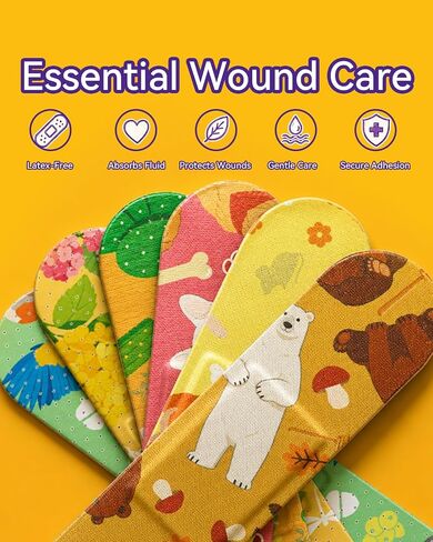 Ourmed Vari Kids Flexible Fabric & PE Bandages, 2 Themes Adhesive Bandages for Cuts and Scrapes, 10 Colorful Patterns First Aid Bandages for Children, Latex-Free, 100 Count in Saudi Arabia
