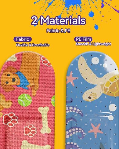 Ourmed Vari Kids Flexible Fabric & PE Bandages, 2 Themes Adhesive Bandages for Cuts and Scrapes, 10 Colorful Patterns First Aid Bandages for Children, Latex-Free, 100 Count in Saudi Arabia