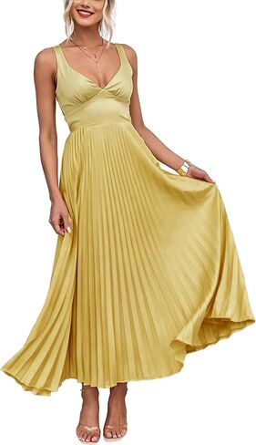 Figdaw Women’s Pleated Maxi Dress for 2026 Beach Vacation & Resort Wear,Summer Cocktail Evening Party,Wedding Guest in Saudi Arabia