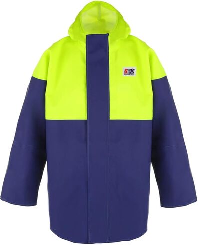 Stormline Crew 211 Fishing Jacket – 2-Layer 650gsm PVC, Welded Seams, Neoprene Cuffs, Pro Commercial Rain Gear – Blue/Neon in Saudi Arabia