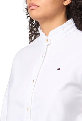 Tommy Hilfiger Women's Oxford Cropped Long Sleeve Button Down Shirt with Ruffle Detail in Kuwait