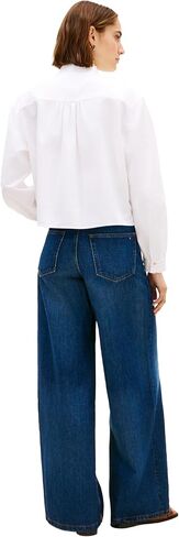 Tommy Hilfiger Women's Oxford Cropped Long Sleeve Button Down Shirt with Ruffle Detail in Kuwait