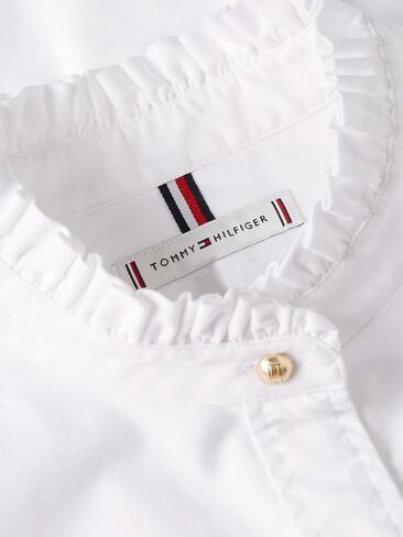 Tommy Hilfiger Women's Oxford Cropped Long Sleeve Button Down Shirt with Ruffle Detail in Kuwait