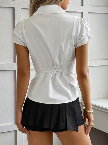 Womens Fitted Button Up Shirt Summer Y2k Short Sleeve Collared Crop Blouses Casual Trendy Vintage Tops Y2k Clothes in Saudi Arabia