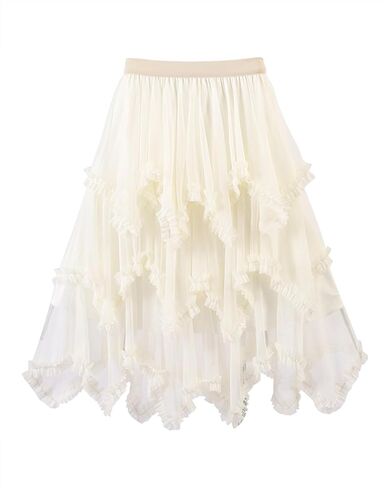 Women Tulle Skirt Asymmetrical Ruffle Skirt High Waist Fairy Concert Layered A-Line Mesh Long Flowy Skirt in Saudi Arabia